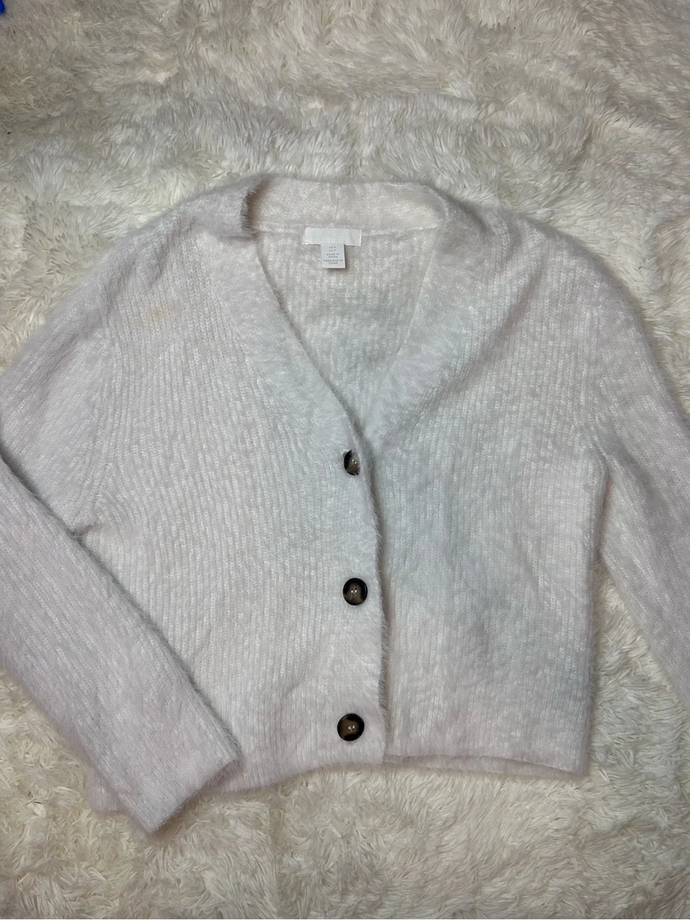H&M Ivory Fuzzy V-Neck Button Cardigan